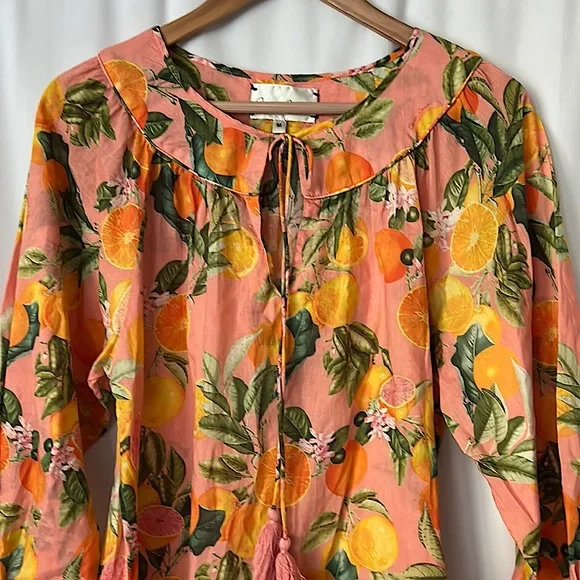 Cara Cara Cute Peach Orange Pattern 💯% Cotton Babydoll Dress **Size M** 🍊🍊 - Picture 3 of 4